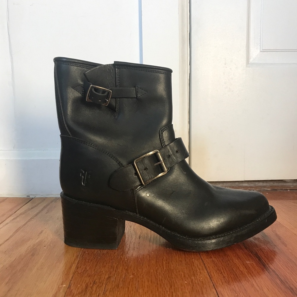 Frye black moto boots, size 8